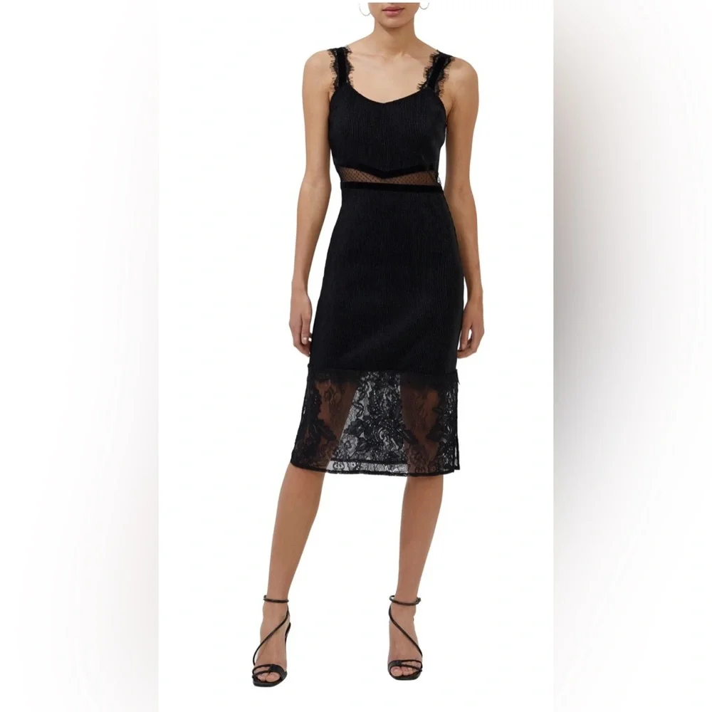 $148 French Connection Women's Black Sarelle Ottoman Lace Cocktail Dress Size 4 - Picture 2 of 15